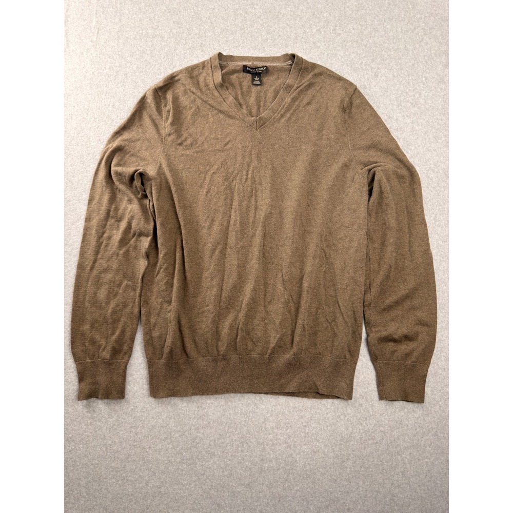 Banana Republic Mens Brown Silk Cotton Cashmere V-Neck Luxury Blend Sweater L